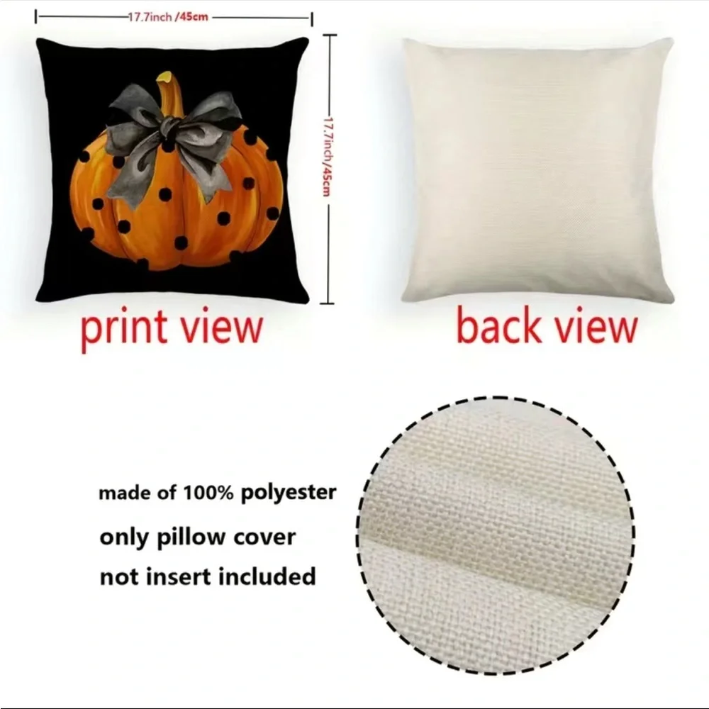 1pc Pumpkin Polka Dot Print Throw Pillow Case, Black/Orange Cushion Cover For So